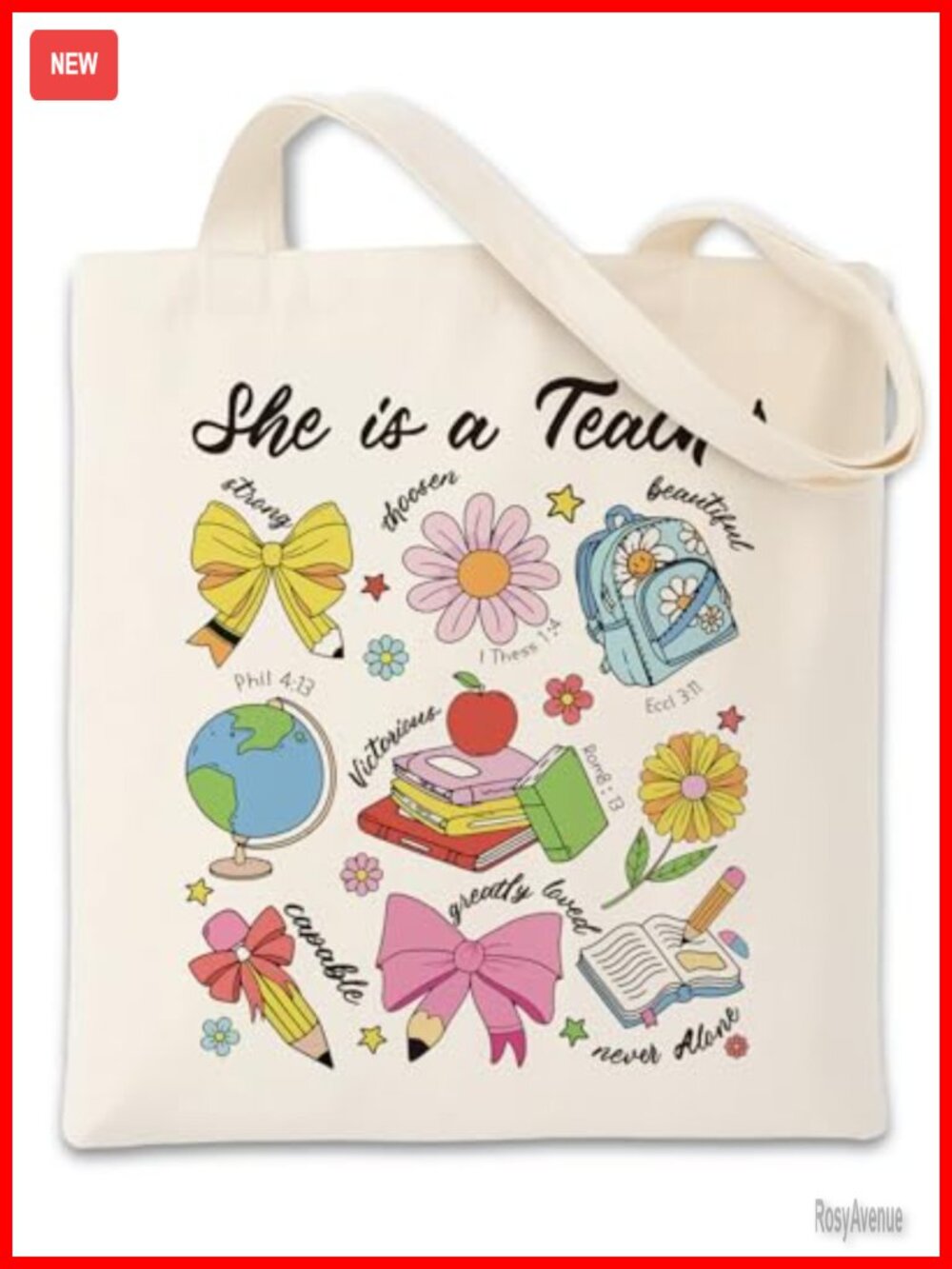 Canvas Tote Bag Teacher Appreciation Cotton Beach Gym Shopping